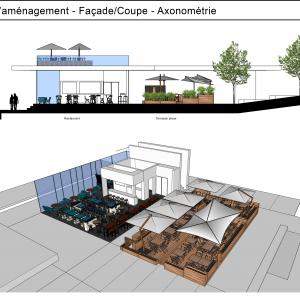 Etude - Restaurant - Côte de nacre - Calvados - Coupe et Axonométrie